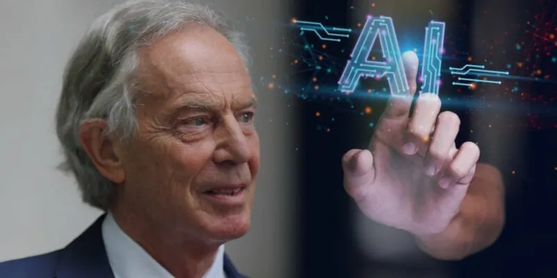 Tony Blair and Reform party representatives discuss artificial intelligence applications in UK government policy.