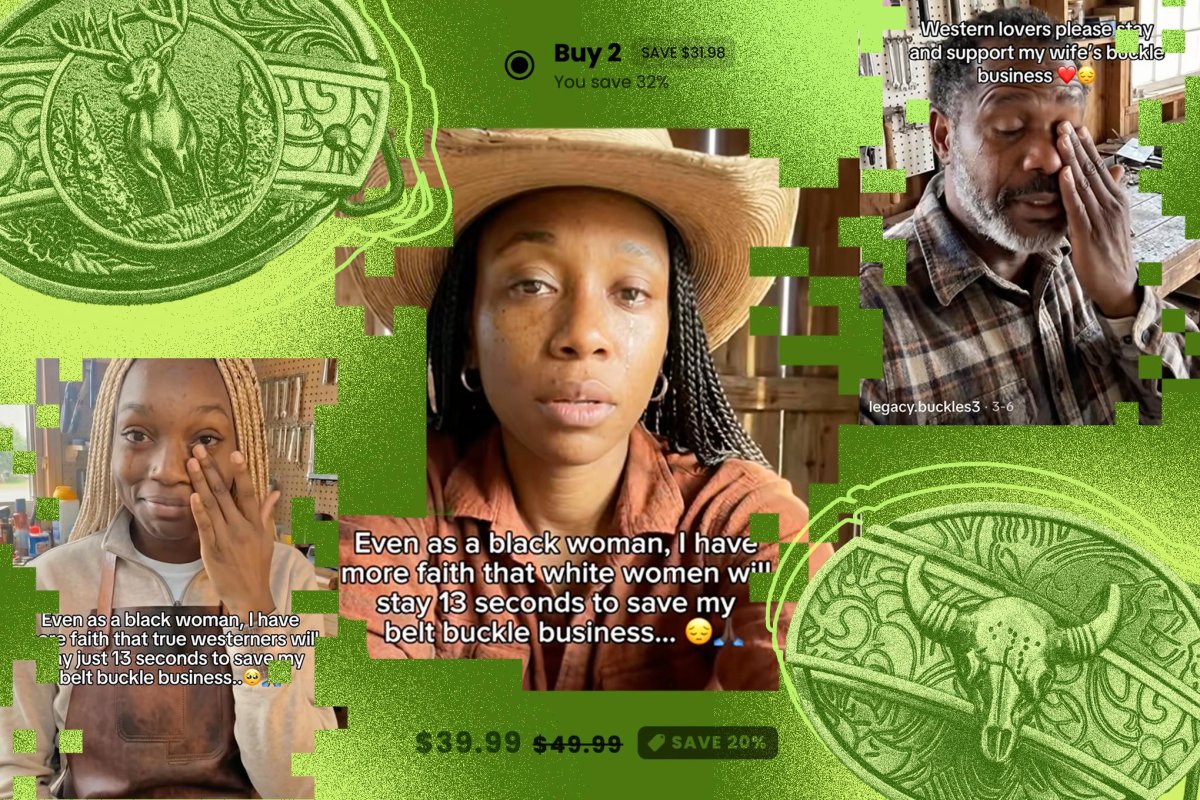 A computer-generated avatar represents a marginalized identity in a dropshipping advertisement.