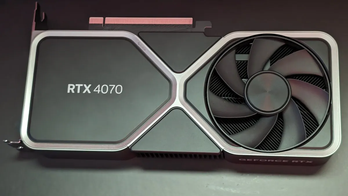 Nvidia GeForce RTX 4070 Super graphics card sits beside the standard RTX 4070 model.