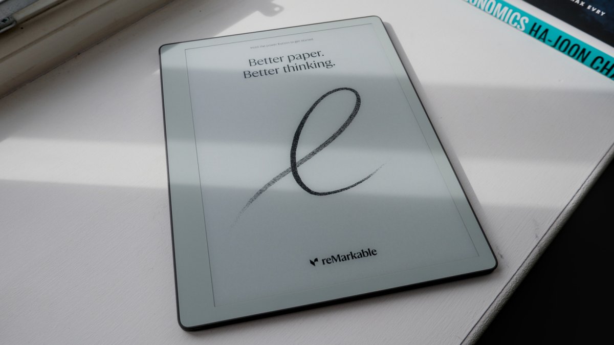 The reMarkable Paper Pure tablet displays handwritten notes on its glare-free screen.
