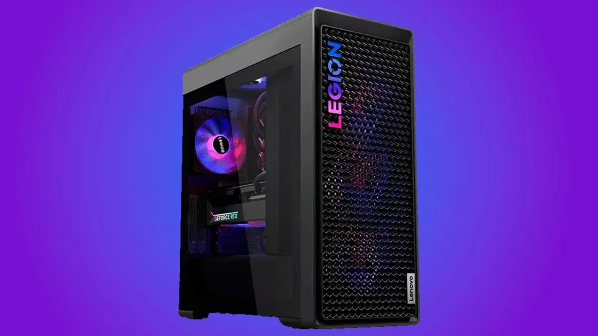 A Lenovo Legion gaming desktop features NVIDIA RTX graphics hardware components.