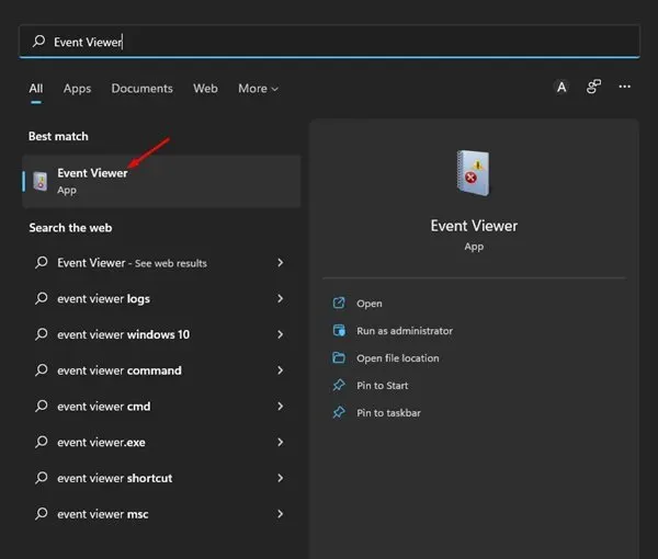 The Windows 11 Event Viewer displays system boot and shutdown logs for troubleshooting.