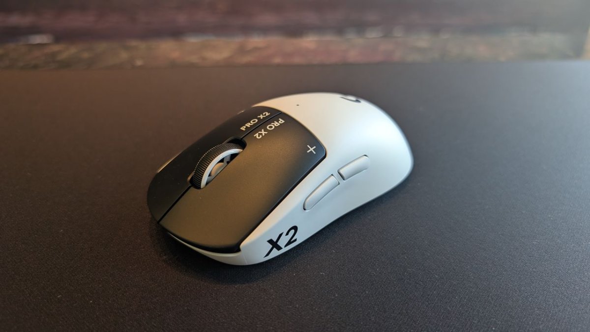 The Logitech G Pro X2 Superstrike gaming mouse features a symmetrical chassis and an adjustable trigger system.