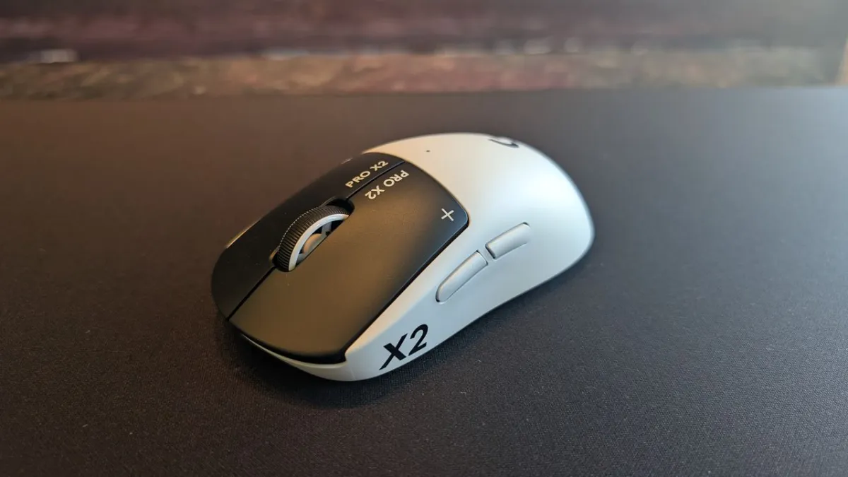 The Logitech G Pro X2 Superstrike gaming mouse features a symmetrical chassis and an adjustable trigger system.