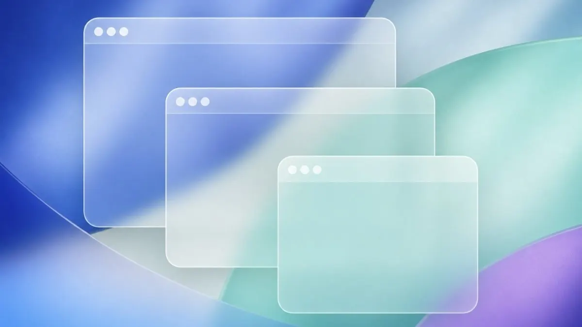 The tablet screen displays the iPadOS 26 multitasking interface with overlapping windows and resizable app panels.