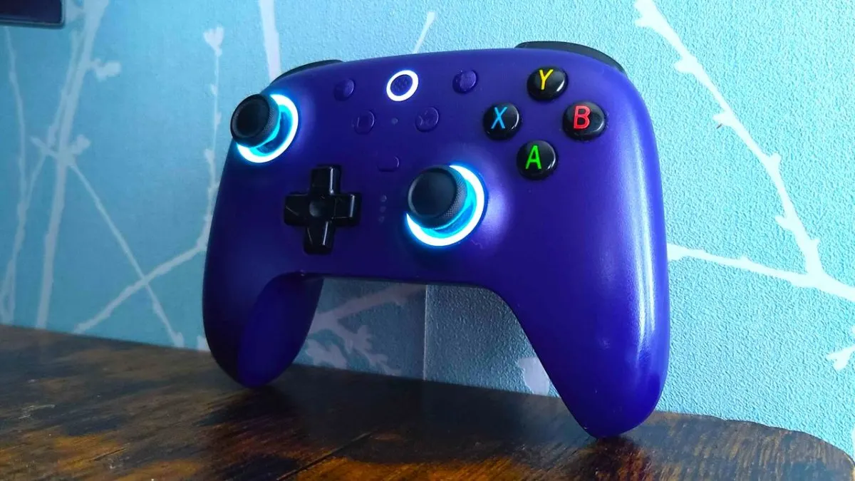 The 8BitDo Ultimate 2 wireless gaming controller features back buttons and connects via a wireless dongle.