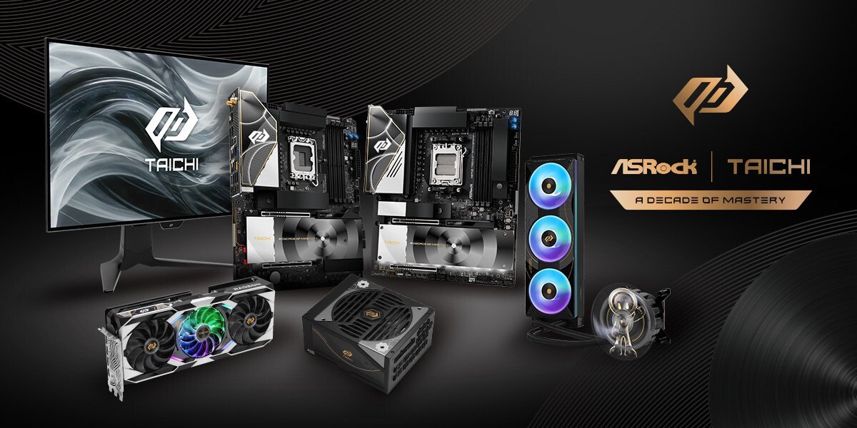 ASRock displays its Taichi motherboard series and AI hardware at Computex 2026.