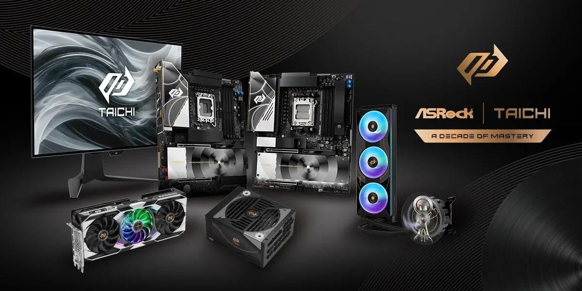 ASRock displays its Taichi motherboard series and AI hardware at Computex 2026.