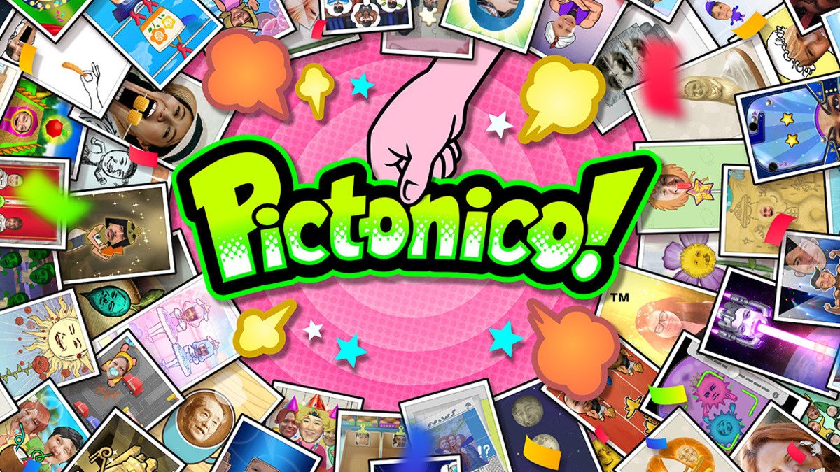 The Pictonico mobile game interface displays photo-based minigames on a smartphone screen.