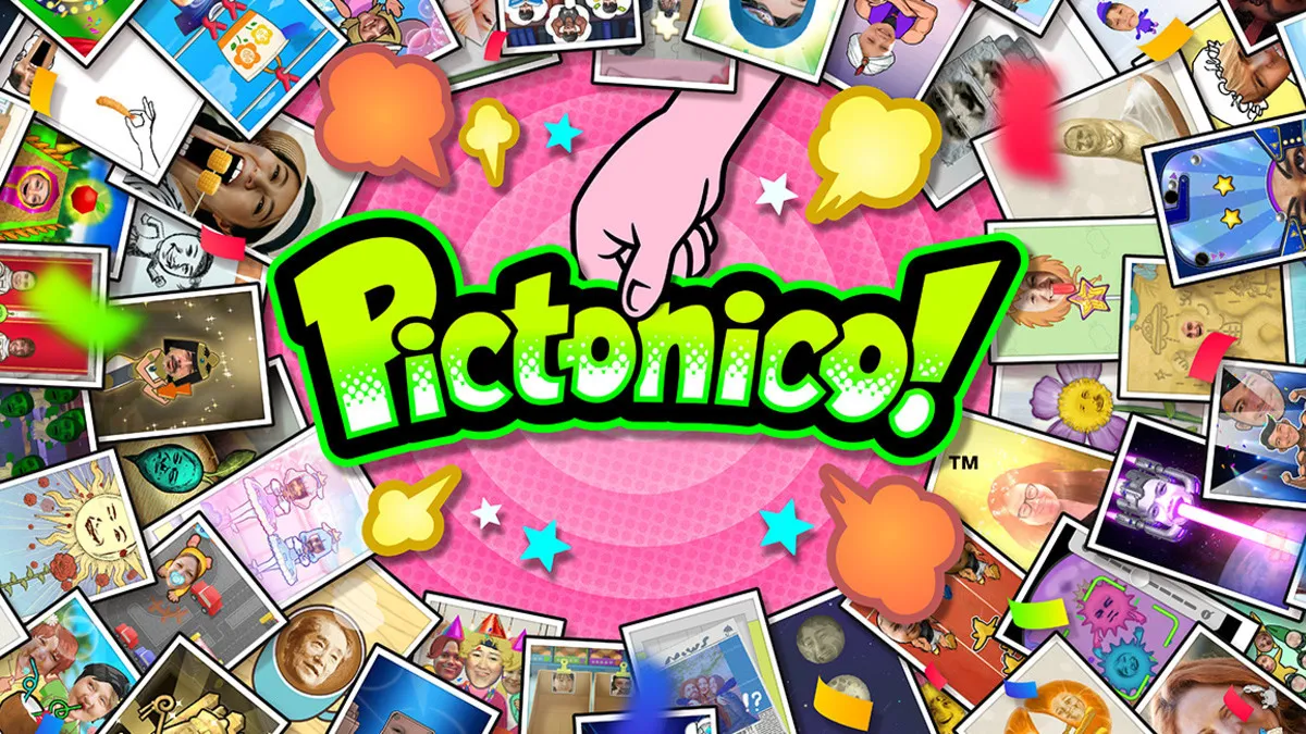 The Pictonico mobile game interface displays photo-based minigames on a smartphone screen.