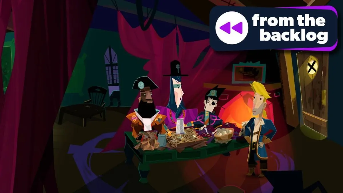 Guybrush Threepwood explores a tropical island in the Return to Monkey Island video game.