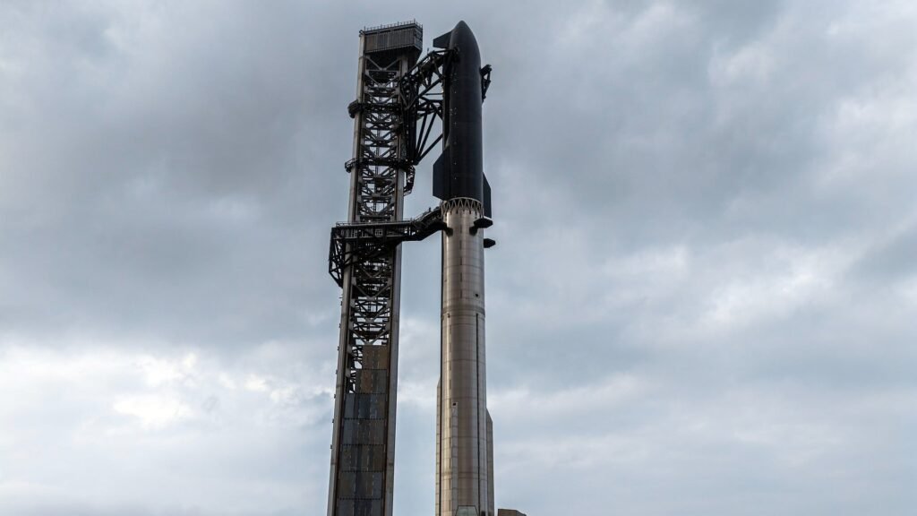 SpaceX Starship V3 rocket on the launchpad during pre-flight checks before ignition was aborted