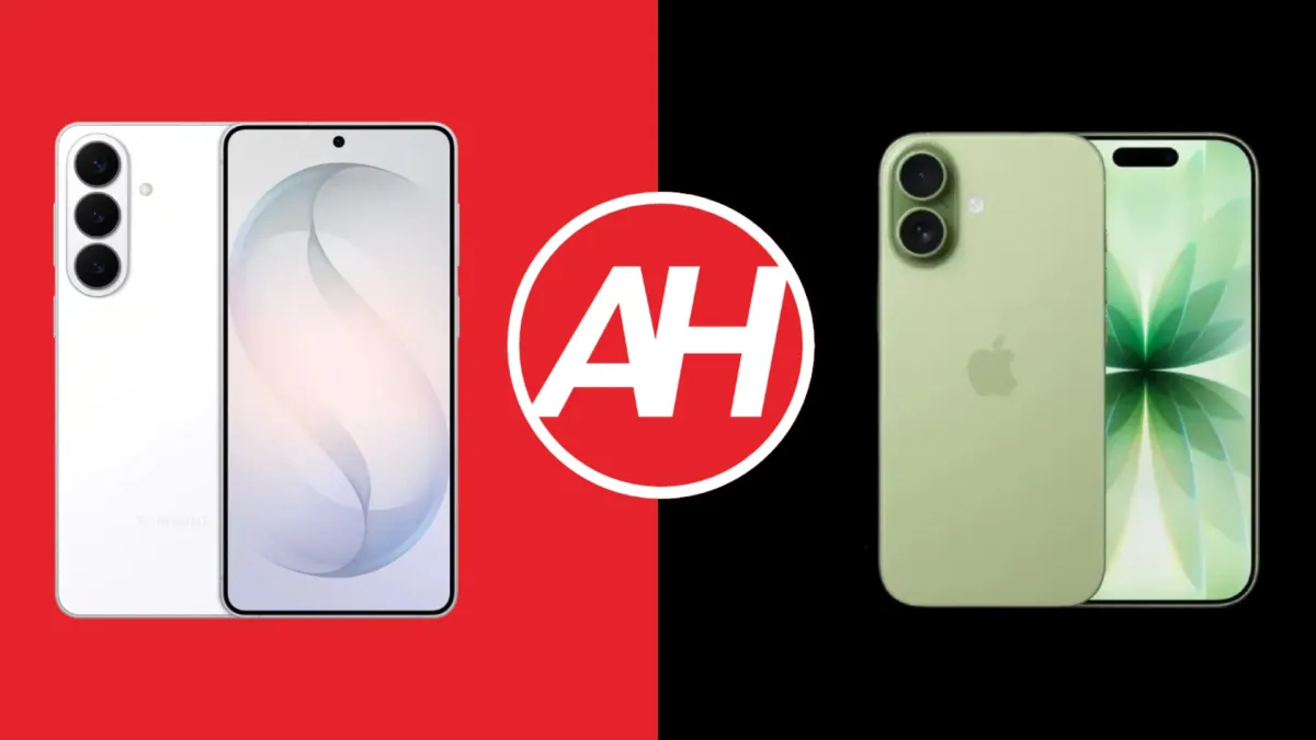 The Samsung Galaxy S26 Plus and iPhone 17 smartphones are shown side by side to highlight their physical design differences.