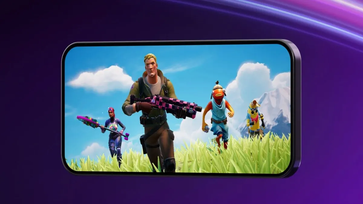 The Fortnite logo appears beside the Apple App Store interface to mark the global game return.