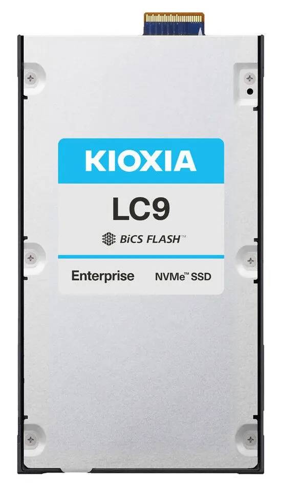 A 2U server chassis houses high-density flash storage modules developed by Dell and Kioxia for data center use.