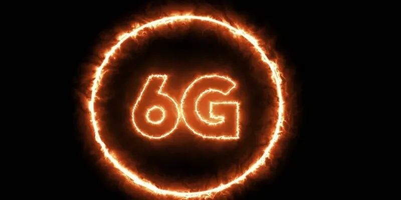 The graphic displays 6G development timelines alongside telecommunications industry challenges approaching 2028.