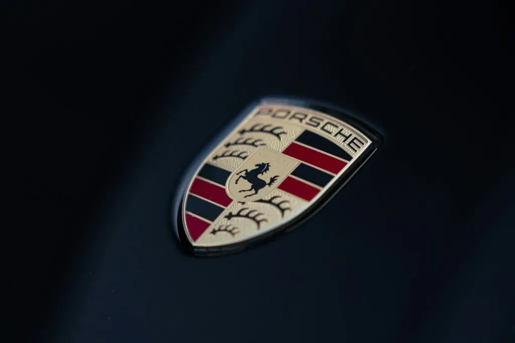 The Porsche Shanghai research and development facility features modern architecture and corporate signage.