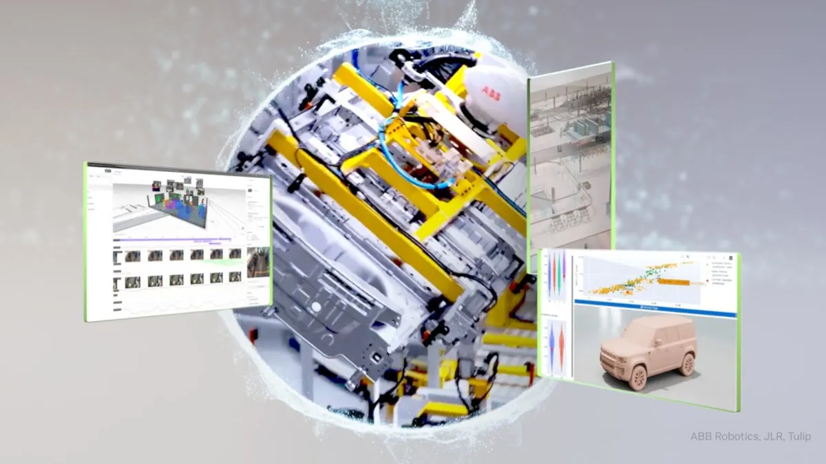 Digital simulation model visualizing manufacturing processes and virtual testing for industrial validation.