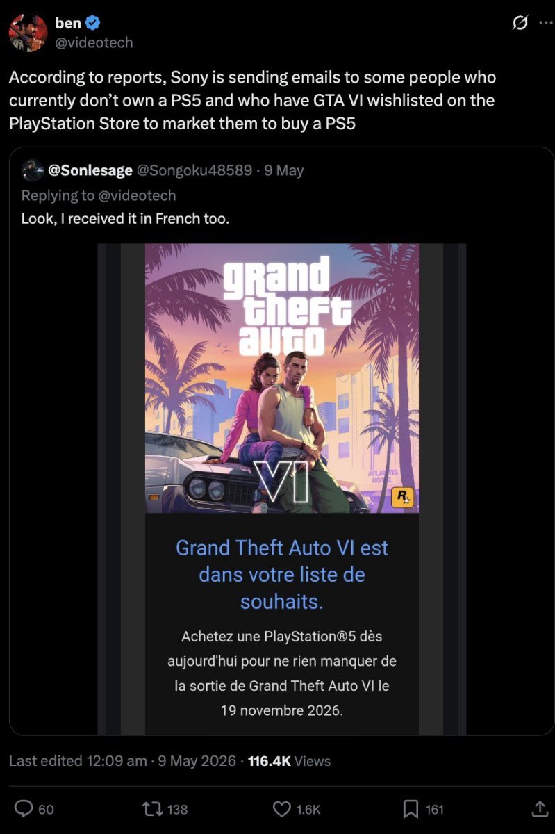 Sony Marketing Emails Tied to GTA 6 Reference November 19 Release Date