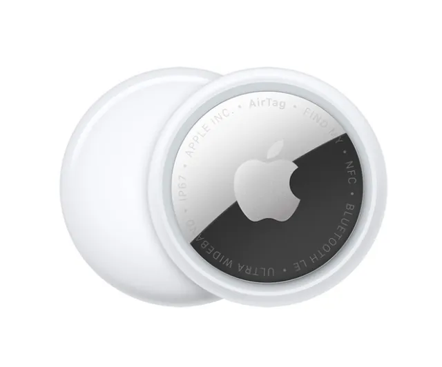 Second-generation Apple AirTag showing firmware update version 3.0.49 for improved tracking features