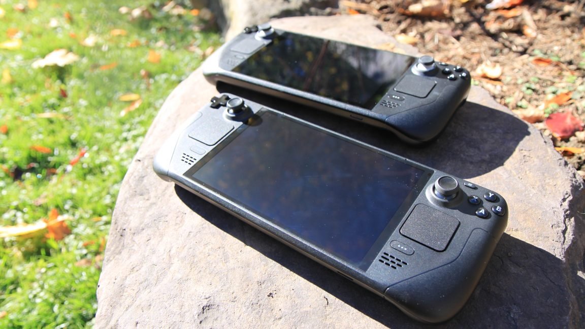 The Steam Deck OLED handheld console is shown following a recent price increase and rapid inventory depletion.