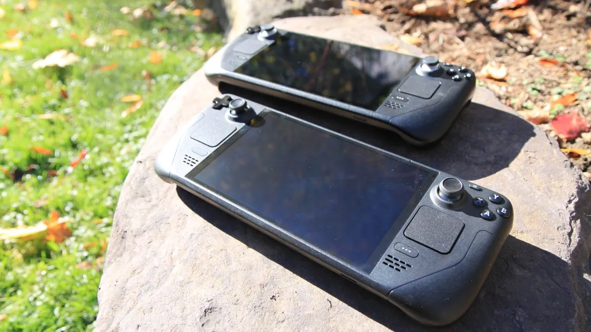 The Steam Deck OLED handheld console is shown following a recent price increase and rapid inventory depletion.