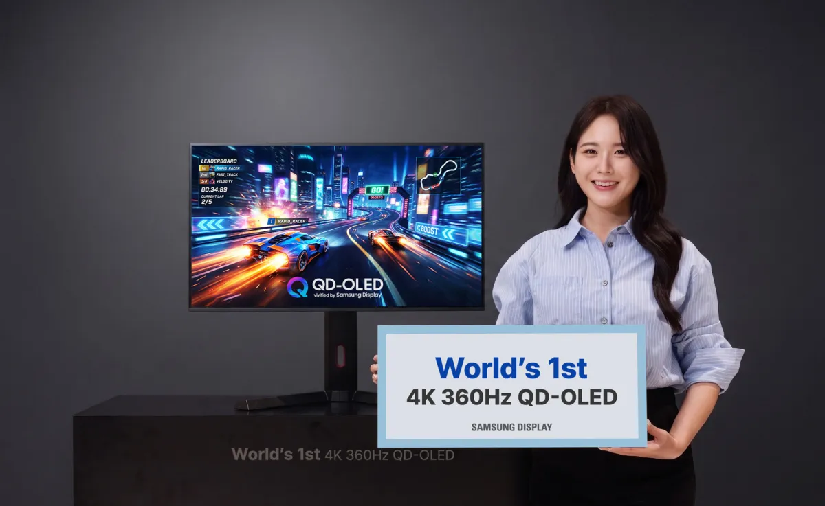 Samsung Display unveils a 31.5 inch QD-OLED monitor prototype with 4K resolution and 360 Hz refresh rate.