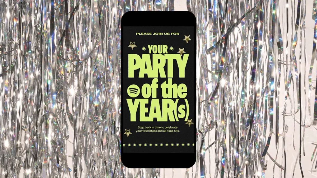 The mobile application displays a twenty-year listening archive with song charts and playlist data.