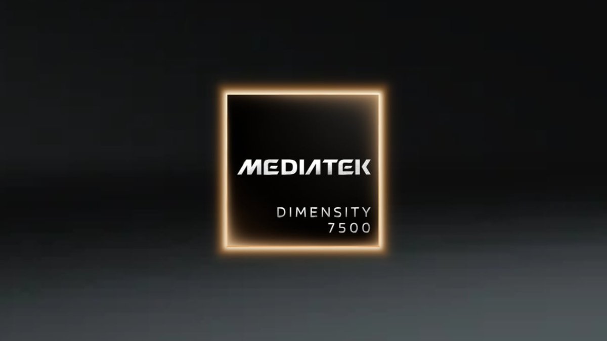 MediaTek Dimensity 7500 processor highlighting mid-range AI processing and 144Hz display support capabilities.