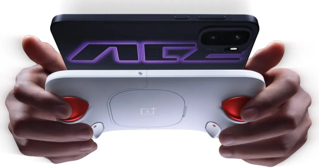 OnePlus game controller connected to a smartphone