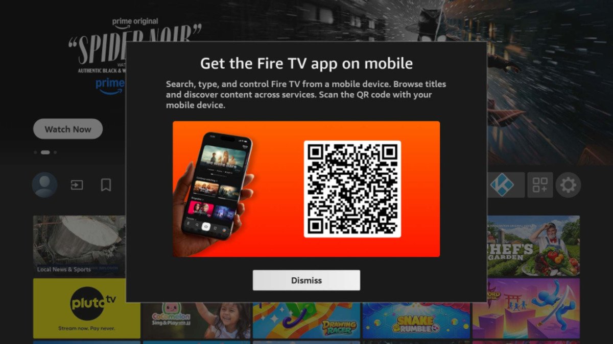 The Amazon Fire TV startup screen displays a mandatory full-screen advertisement overlay.