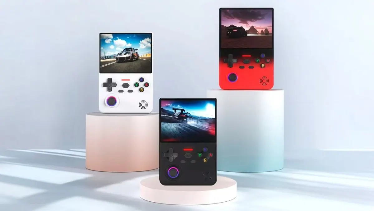 The Lenovo G02 retro handheld gaming console features a compact design and built-in game library.