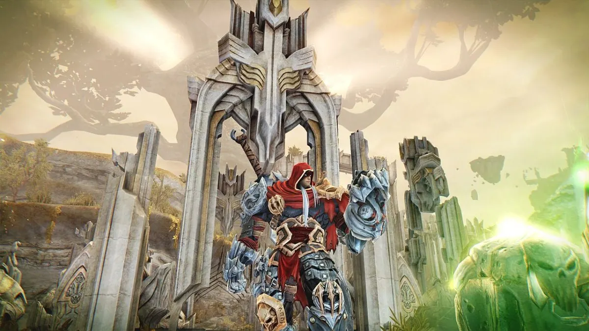 This screenshot shows updated visuals and improved PC performance in Darksiders Warmastered Edition.