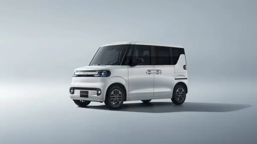 The BYD RACCO electric K-Car is displayed at the 2025 Tokyo Motor Show.