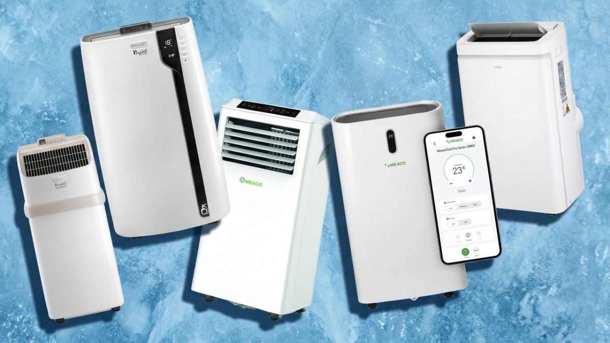 Portable air conditioner with control panel and exhaust hose