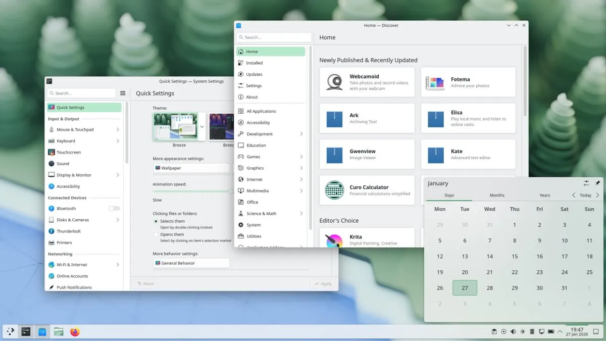 The KDE Plasma 6.6.5 desktop environment demonstrates improved NVIDIA driver compatibility and system stability.