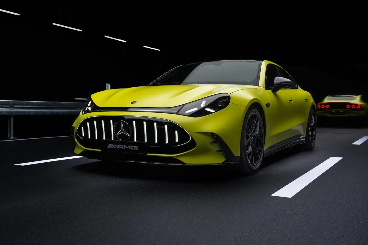 The Mercedes-AMG GT electric coupe features three axial flux motors and direct oil cooling for its battery system.