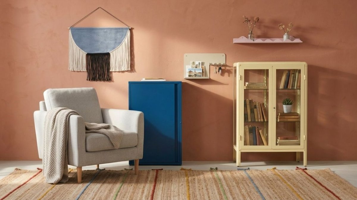 Living room with neutral furnishings, natural wood finishes, and built-in storage for seasonal organization.