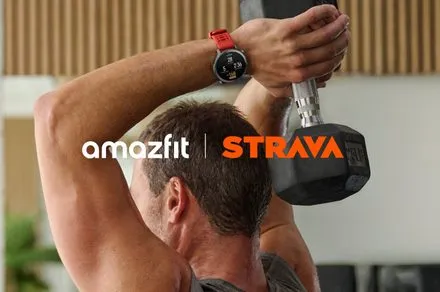 Strava strength training interface displays workout logging and muscle mapping features for Amazfit users.