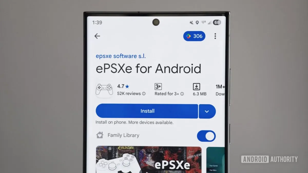 ePSXe PlayStation emulator interface displayed on an Android device
