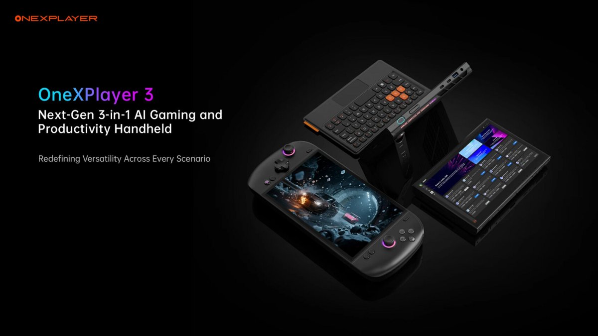 OneXPlayer 3 handheld PC showcasing its Intel Arc G3 Extreme processor and compact 3-in-1 design.