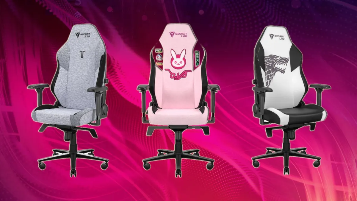 Ergonomic gaming chair positioned next to a modern desk setup