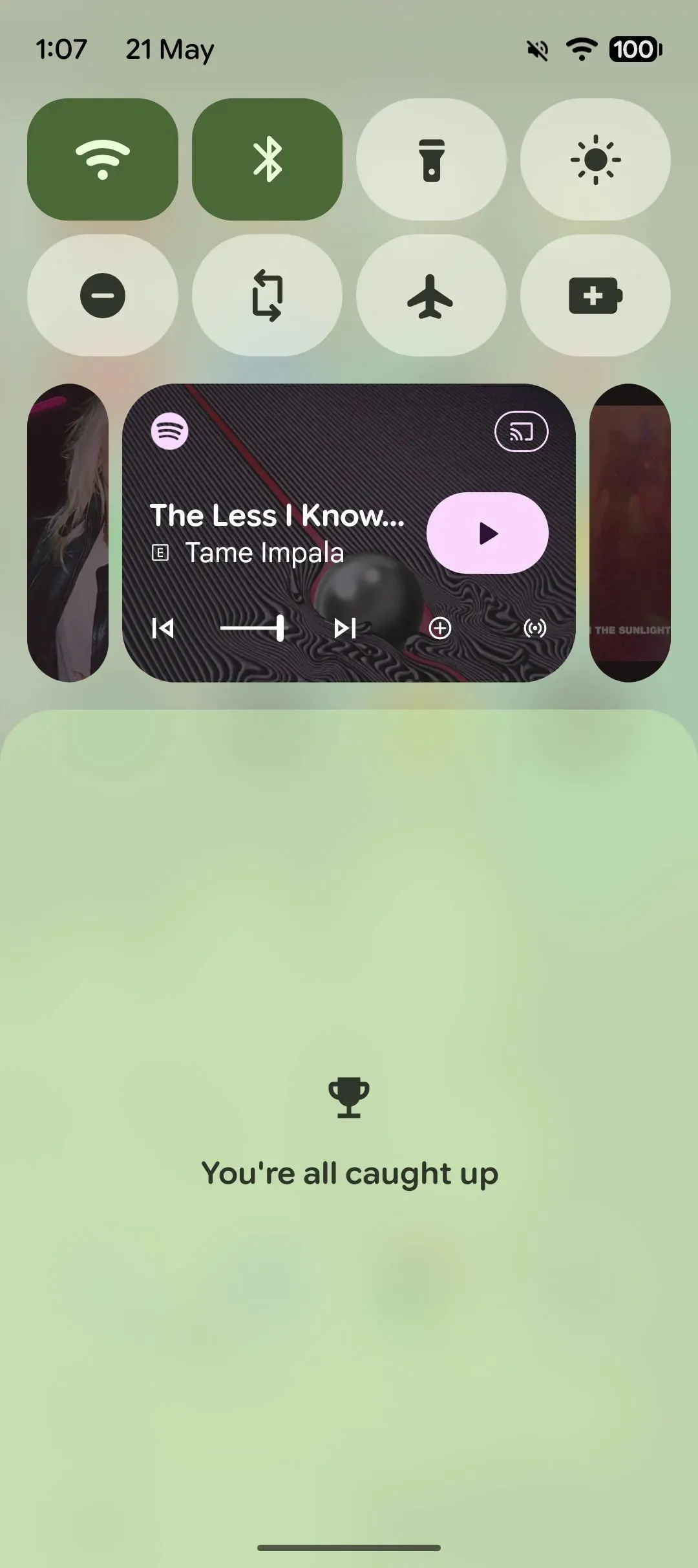 The Android 17 media player interface displays a new card-based layout that replaces the traditional horizontal carousel.