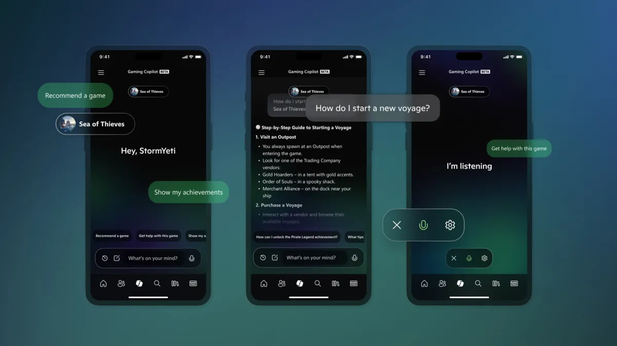 The Xbox console dashboard and mobile application interface show the removal of the Copilot AI assistant.