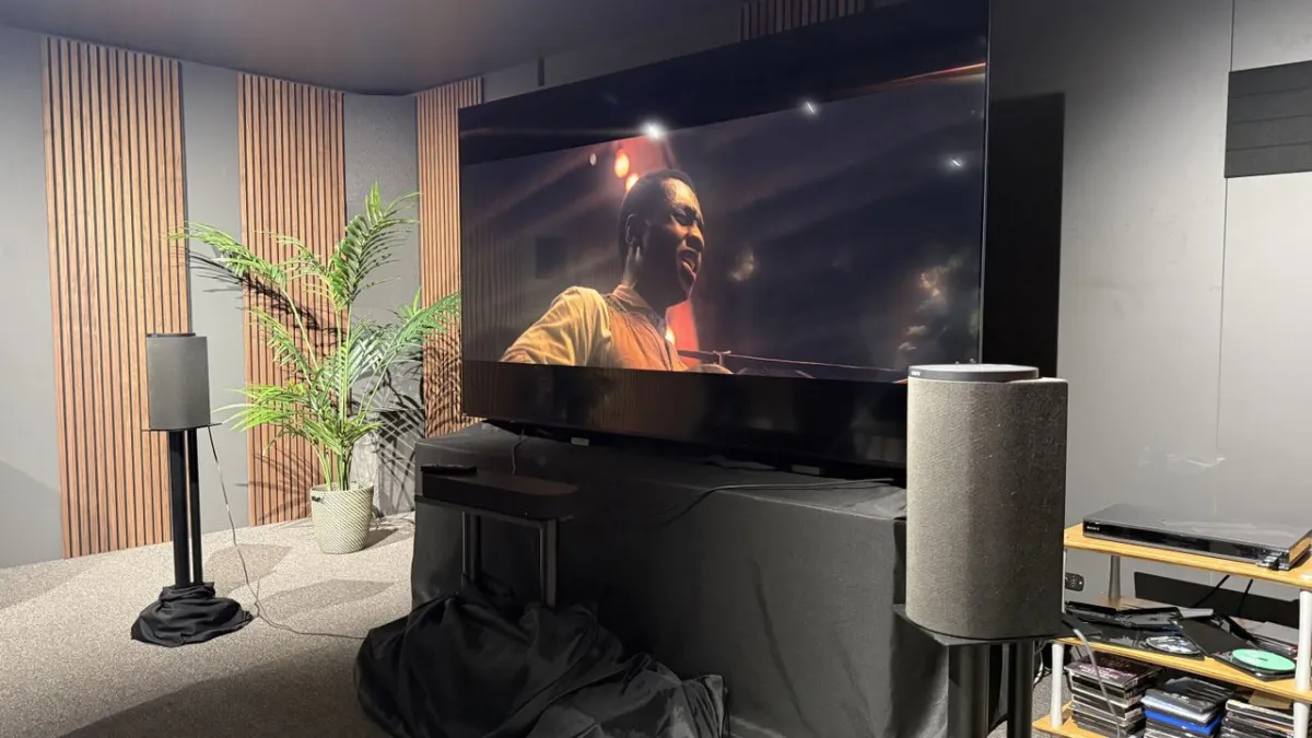 Sony Bravia Theatre Trio wireless Dolby Atmos speakers arranged for home theater use.