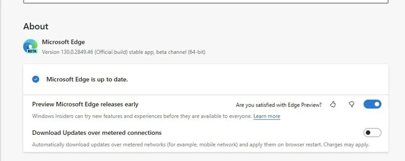 Microsoft Edge browser settings screen showing network connection troubleshooting options