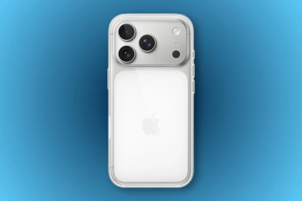 Transparent iPhone 18 Pro clear case showing full visibility and simplified MagSafe alignment without the opaque rectangle.