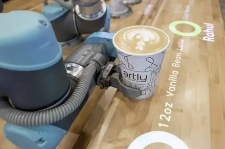 A robotic system brews coffee using motion capture and computer vision to replicate professional barista techniques.