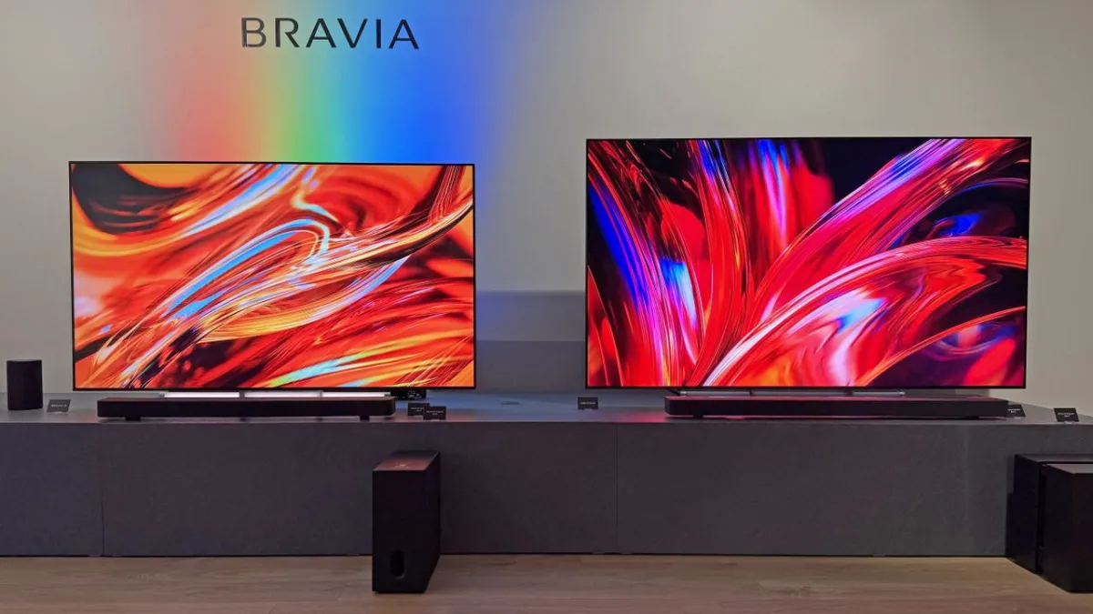 The Sony Bravia 7 II RGB television displays a test pattern.