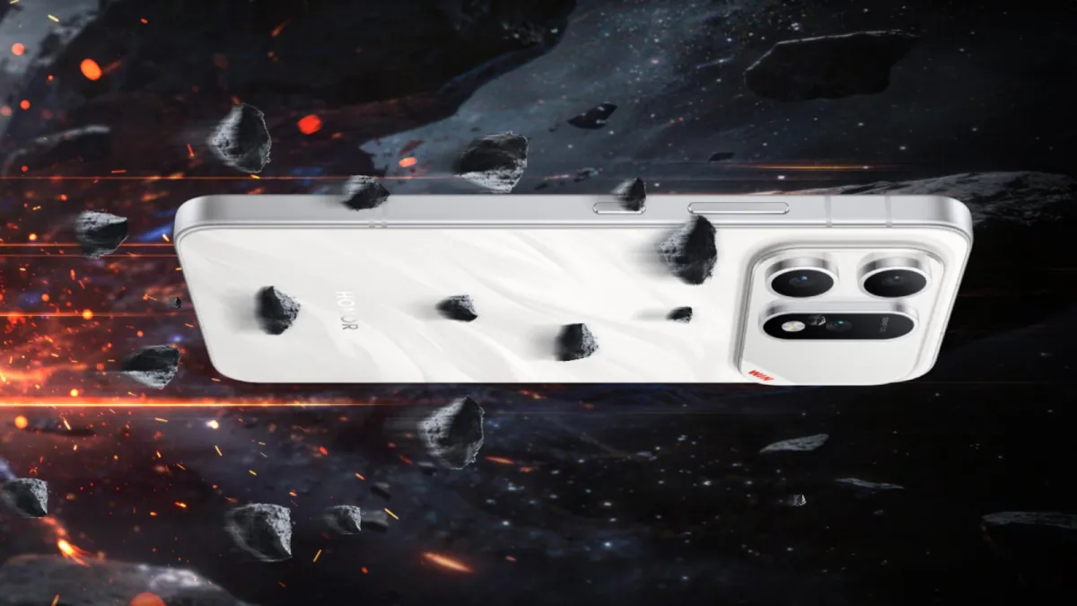 HONOR Win Turbo device highlighting its reinforced chassis and 10000mAh battery capacity alongside Android 16 interface.